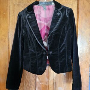 WHBM Black Faux Velvet Tuxedo Jacket Size 6 | Elegant Blazer Evening Wear